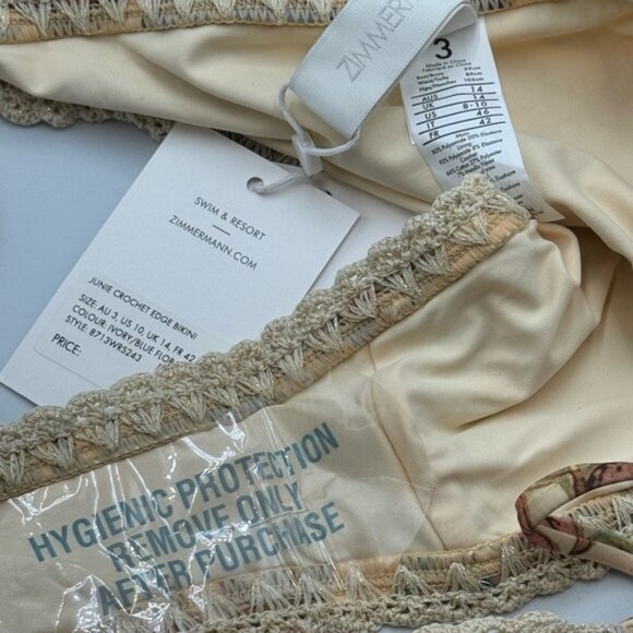 🆕 ZIMMERMANN 🧿 NWT Junie Crochet Edge Floral Print Bikini Sz 3 US 8 / 10 - Picture 13 of 13